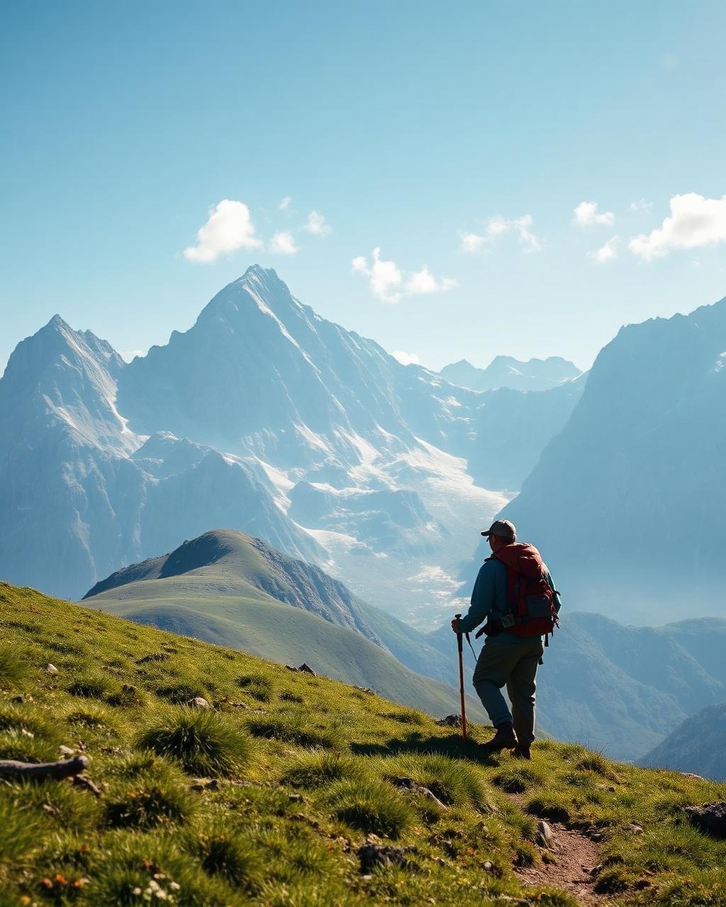 Hiker on alpine meadow